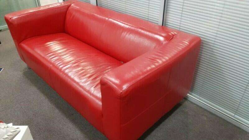 Bright red leather sofa