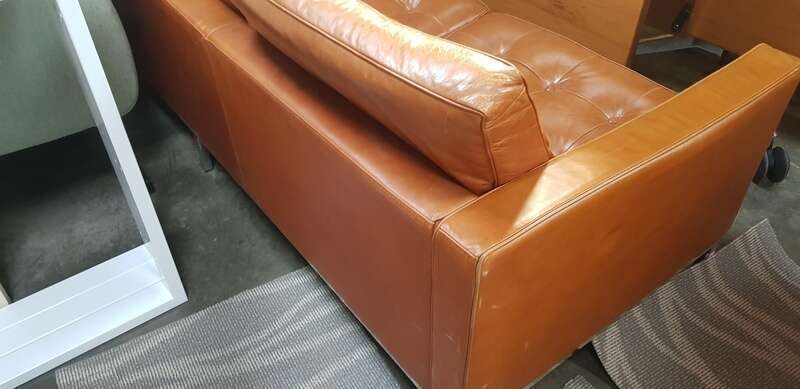 Brown leather buttoned 3 seater sofa