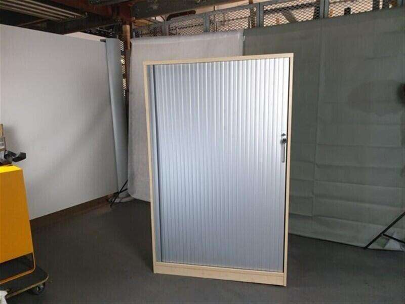 Maple Wooden Frame Grey Metal Tambour Door