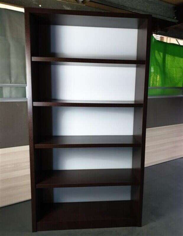 Tall Dark Walnut Wooden Bookshelf Cupboard