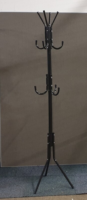 Shiny black hat and coat stand
