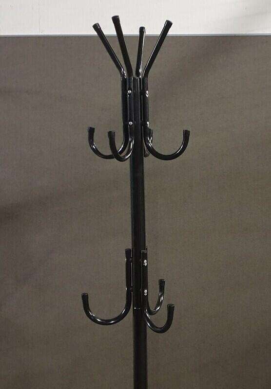 Shiny black hat and coat stand