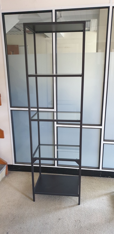 Metal and glass shelving unit