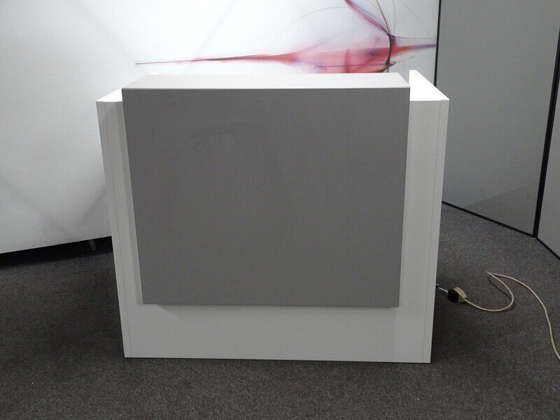 White and grey reception counter