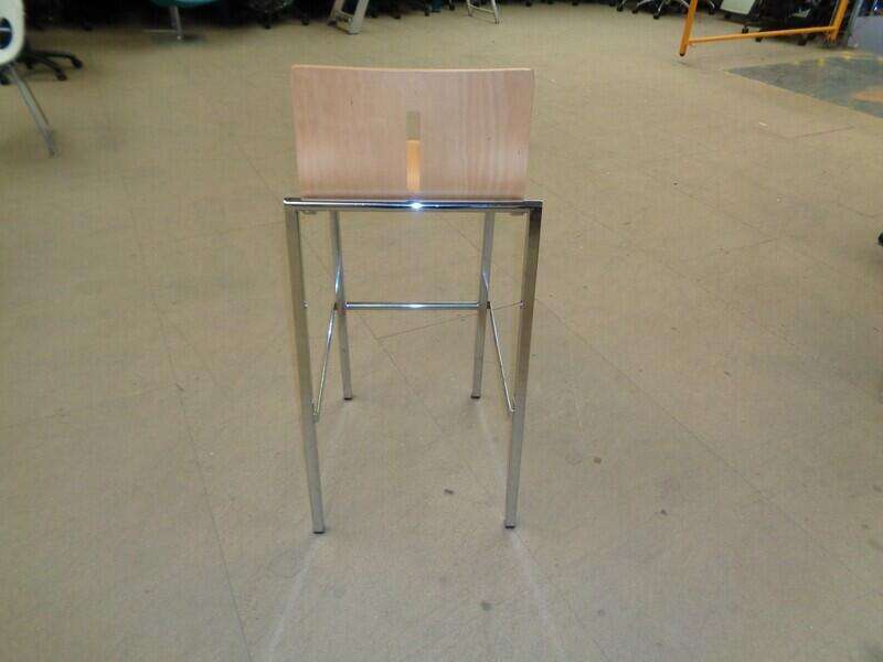 Beech wood and chrome frame stool