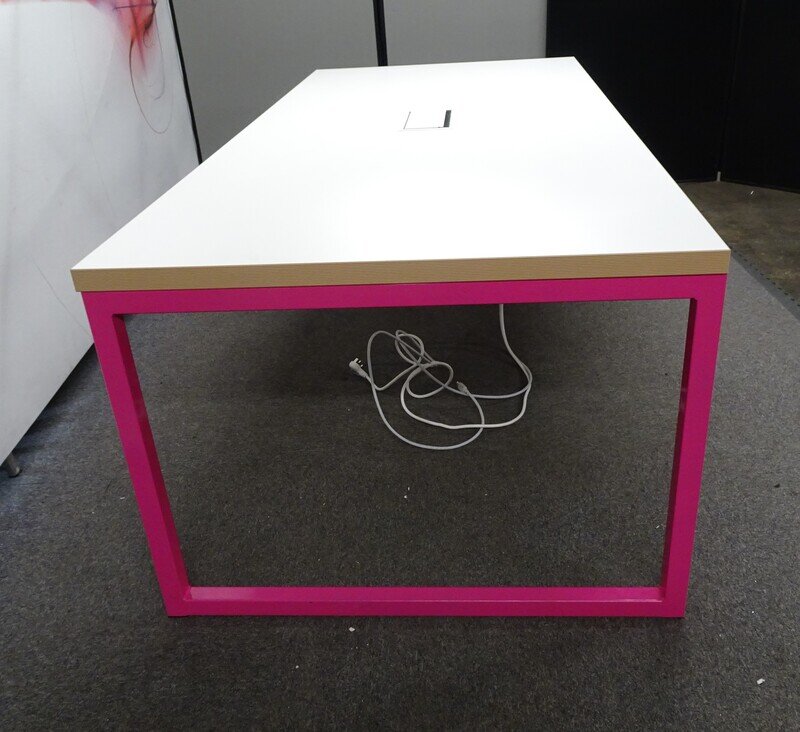 2220w mm Table with White Top and Pink Frame
