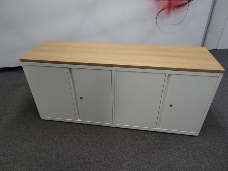 720h mm Double White Metal Cupboard with Oak Top