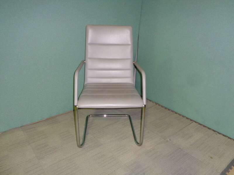 Brunner Finasoft High Back Cantilever Meeting Chair in Light Grey Leather