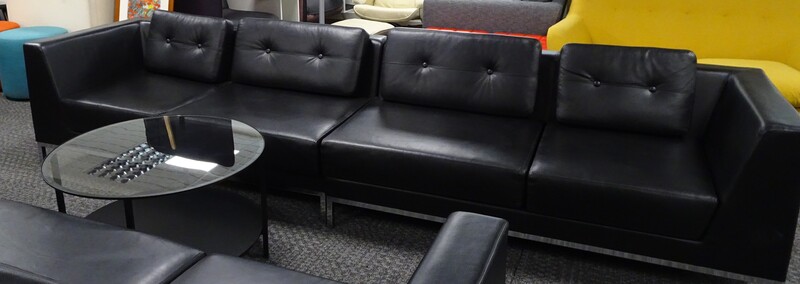 Allermuir Black Leather Modular 4 Seater Sofa