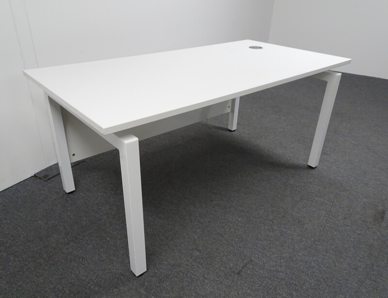 1600w mm Freestanding Desk in White with Modesty Panel