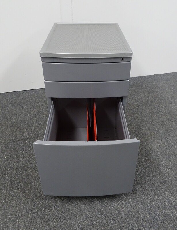 Grey 3 Drawer Pedestal with Silver Ribbed Top