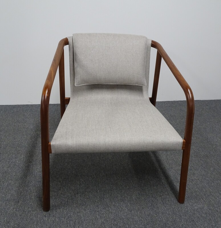 Armchair with Walnut Frame and Beige Kvadrat Fabric