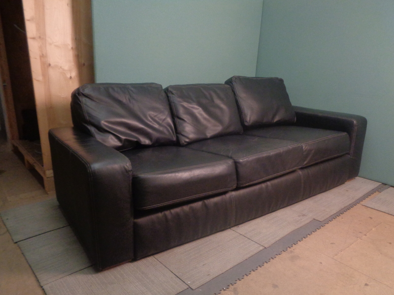 Black Leather 3 Seater Sofa