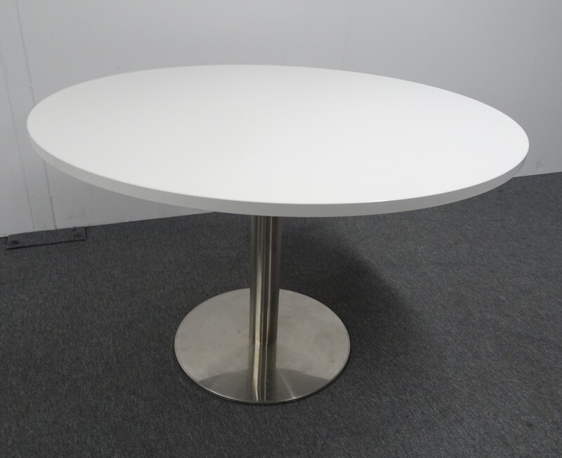 1200dia mm Circular Table White Top Brushed Steel Base