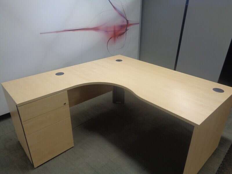 Left Hand Maple Corner Desk with Desk High Pedestal