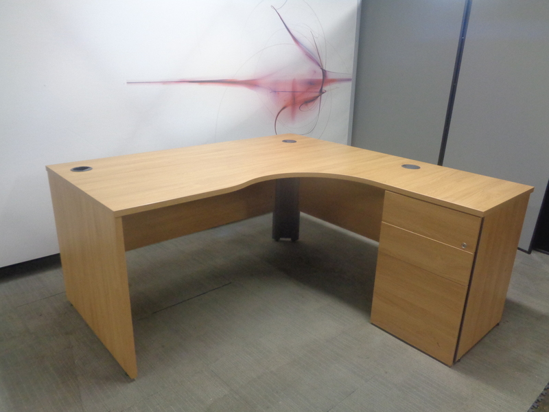 Right Hand Oak Corner Desk with Pedestal