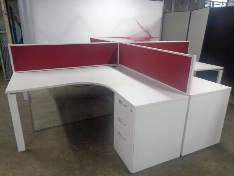 1600w mm Bank of 4 White Corner Desks