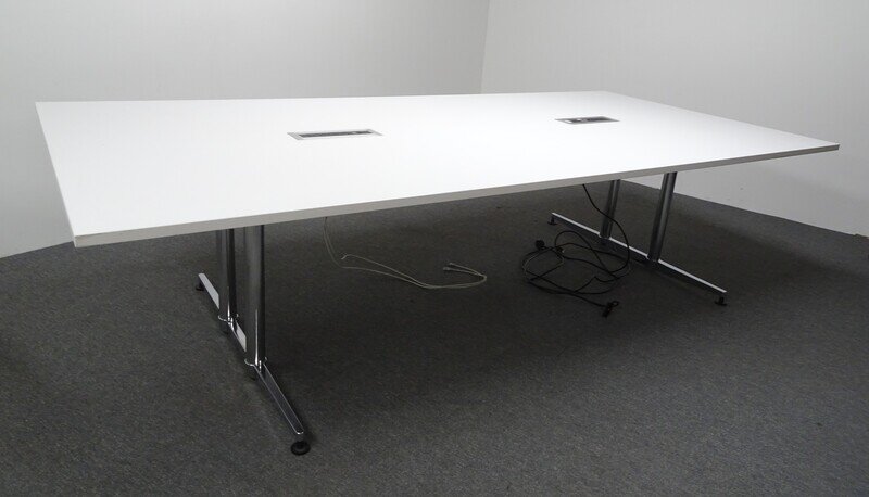 2950w mm White Meeting Table with Electrics