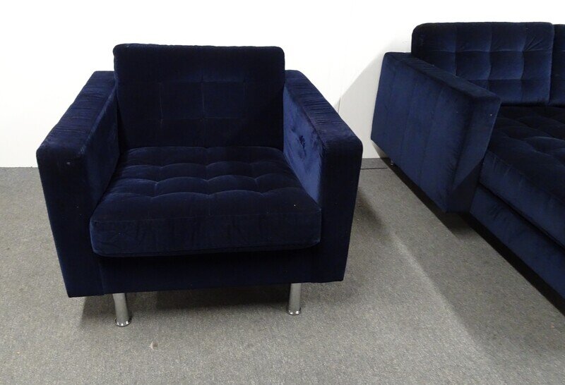 Velour Corner Sofa with Chaise Longue, Chair and Footstool