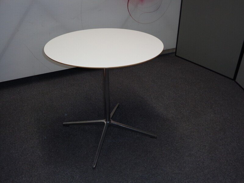 750dia mm Allermuir White Table with Chamfered Beech Edging