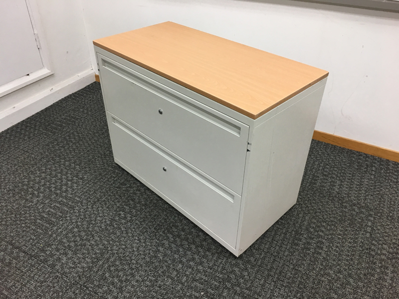 KI desk high whitebeech 2 drawer side filers