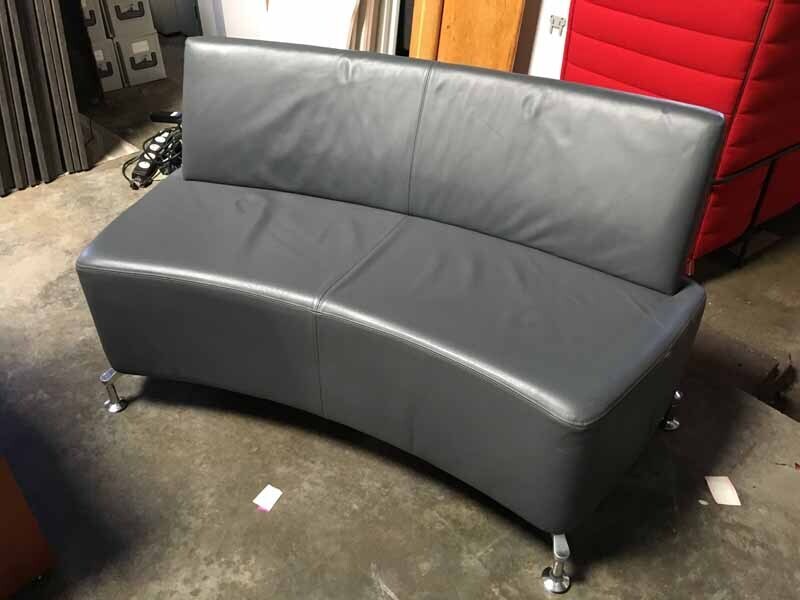 Grey leather Orangebox Perimeter 2 seater sofas