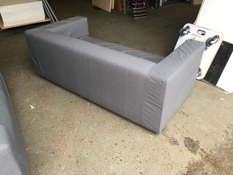 Loose cover grey fabric 2 seater sofas