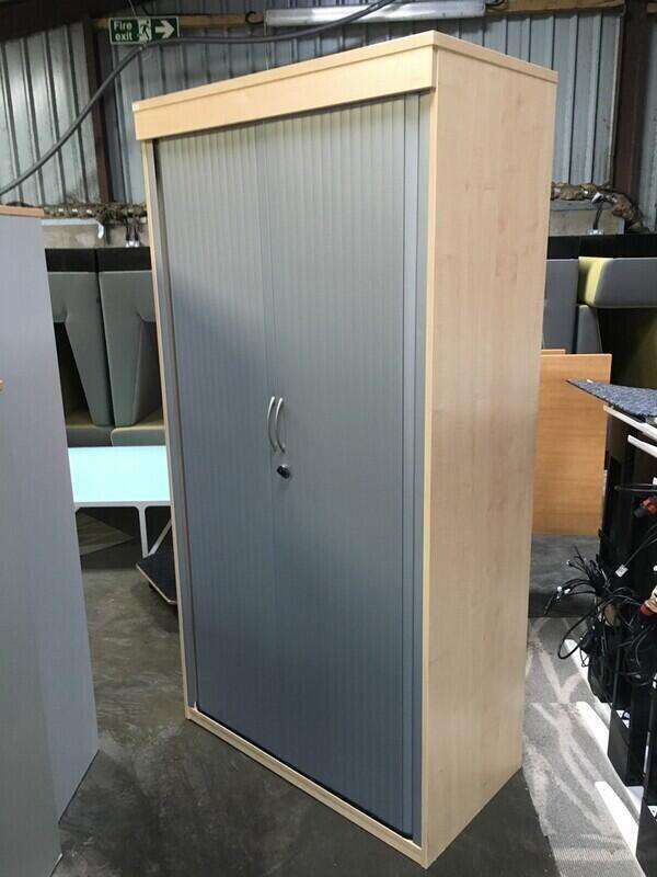 1200mm high maple/silver tambour cupboard