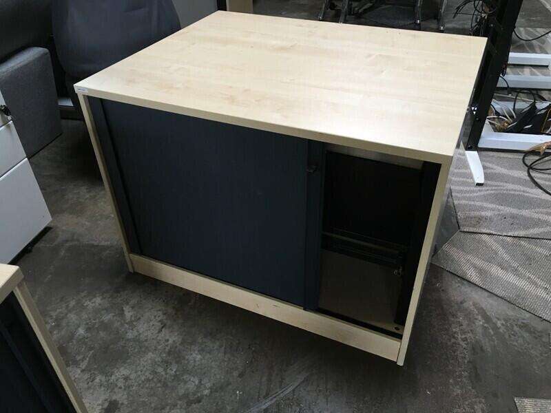 Desk high maple/graphite tambour cupboard