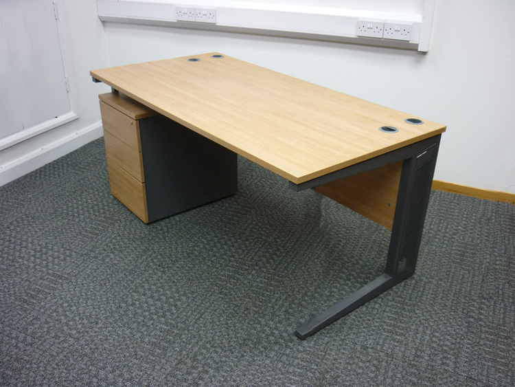 Dams Deluxe 1600mm oak rectangular sliding top desk