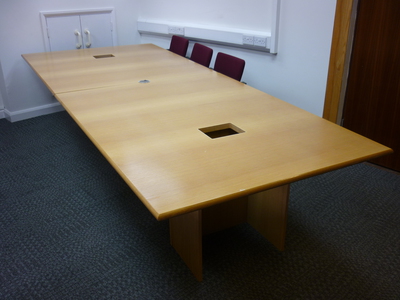 Oak tapered top boardroom table