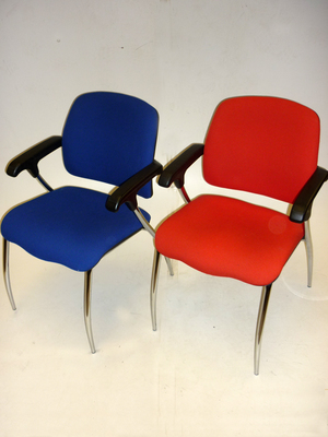 Blue and red conference chairs
