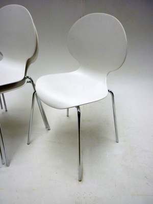 Cafe style white plastic shell chairs