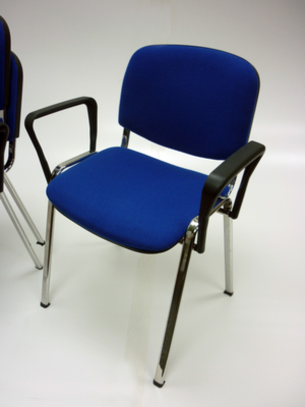 Blue fabric stacking chairs with arms