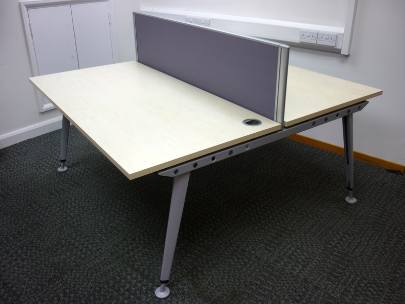 Pale maple bench desk systems