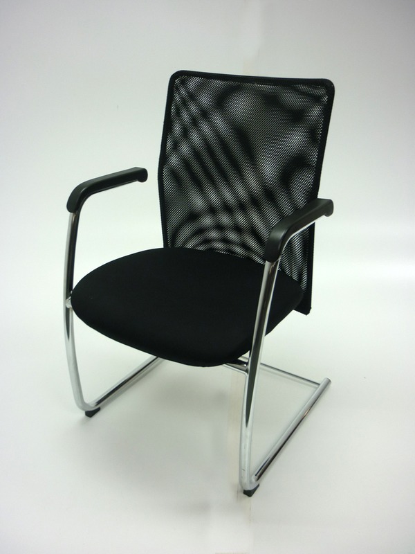 Black mesh back cantilever meeting chairs