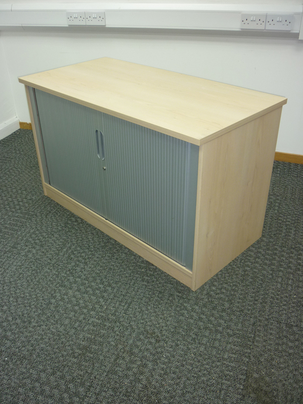 Desk high 1200mm wide Senator maple tambour cupboard