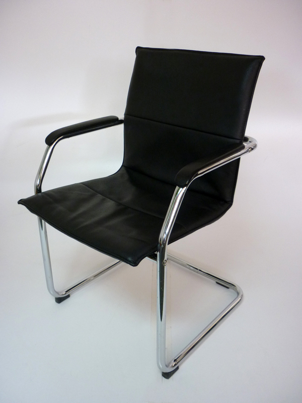 Black leather cantilever stacking chairs