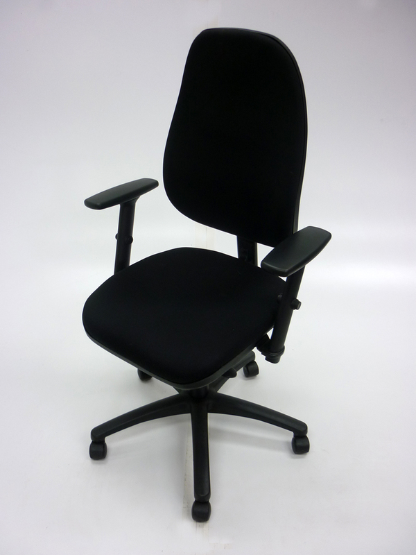 Black synchronous operator chair with adjustable arms