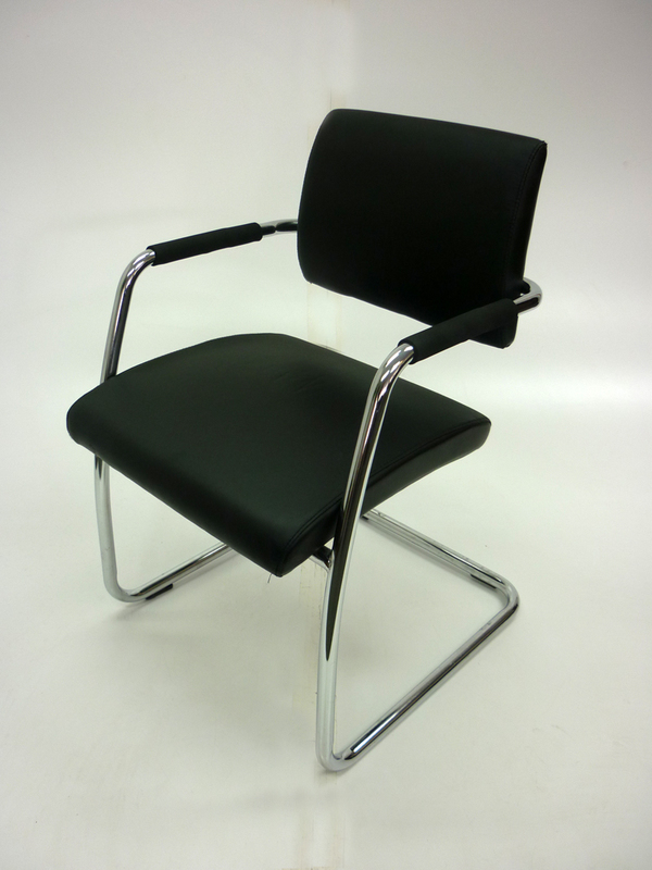 Black leather look cantilever meeting chairs