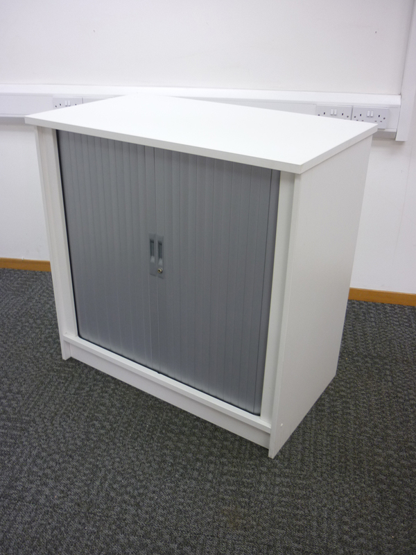 1000mm high white tambour cupboards