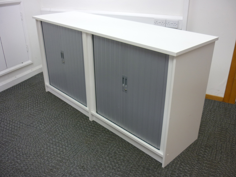 1000mm high white double width tambour cupboards