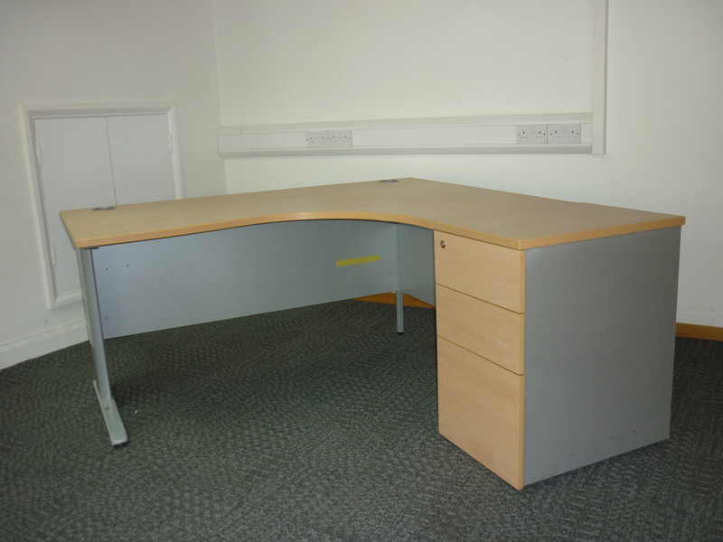 Beech 1600x1200mm desk and pedestal