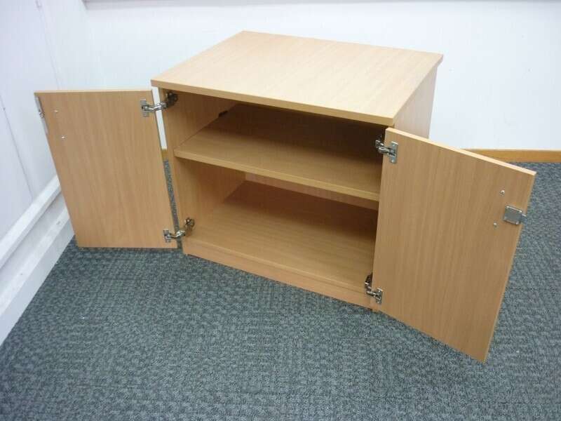 Desk high 800mm wide beech double door cupboard