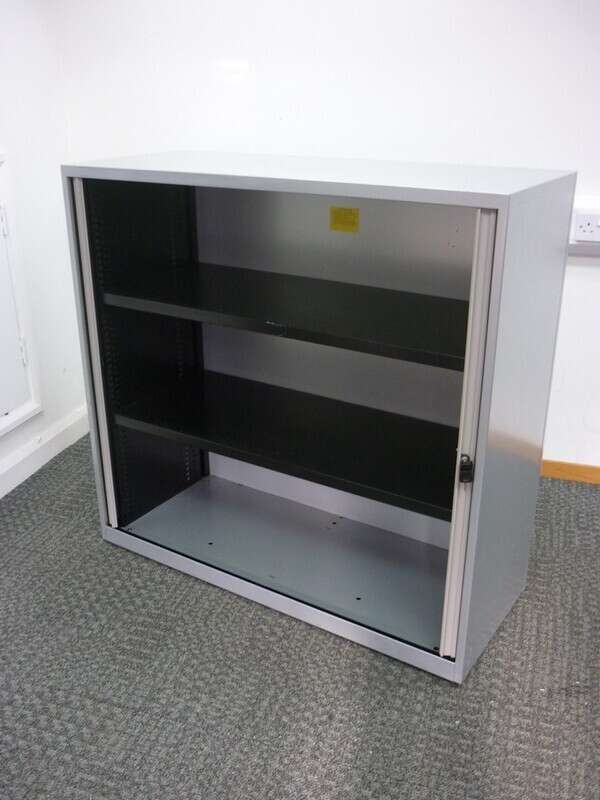 Bisley 1150mm high silver tambour cupboards