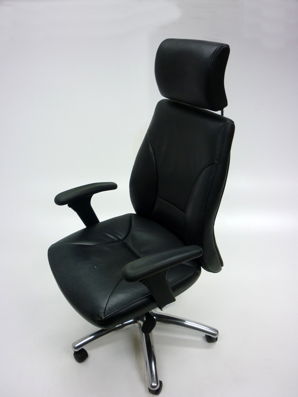 Black leather executive chair with headrest