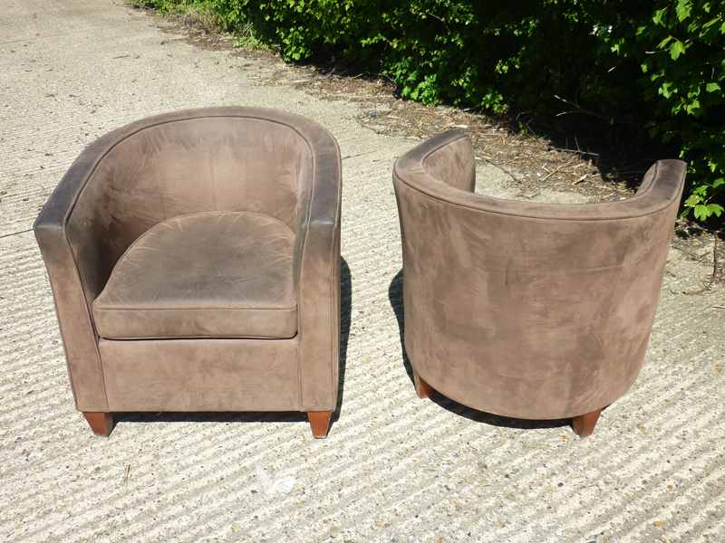 Brown suede Boss Design tub chairs