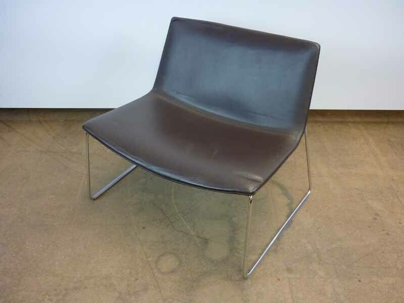 Arper Catifa 80 Brown Leather Skid Base Lounge Chairs