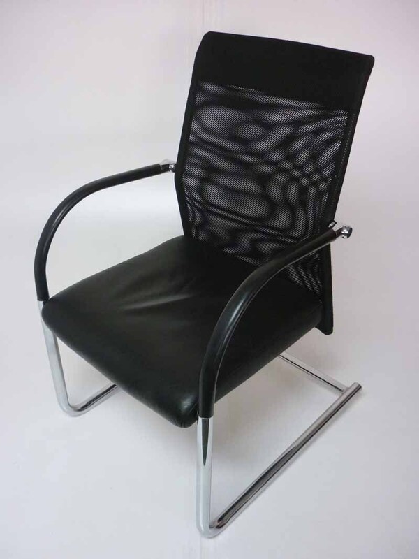 Black leather mesh back meeting chairs