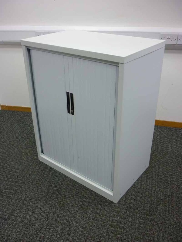 1050mm high white tambour cupboard